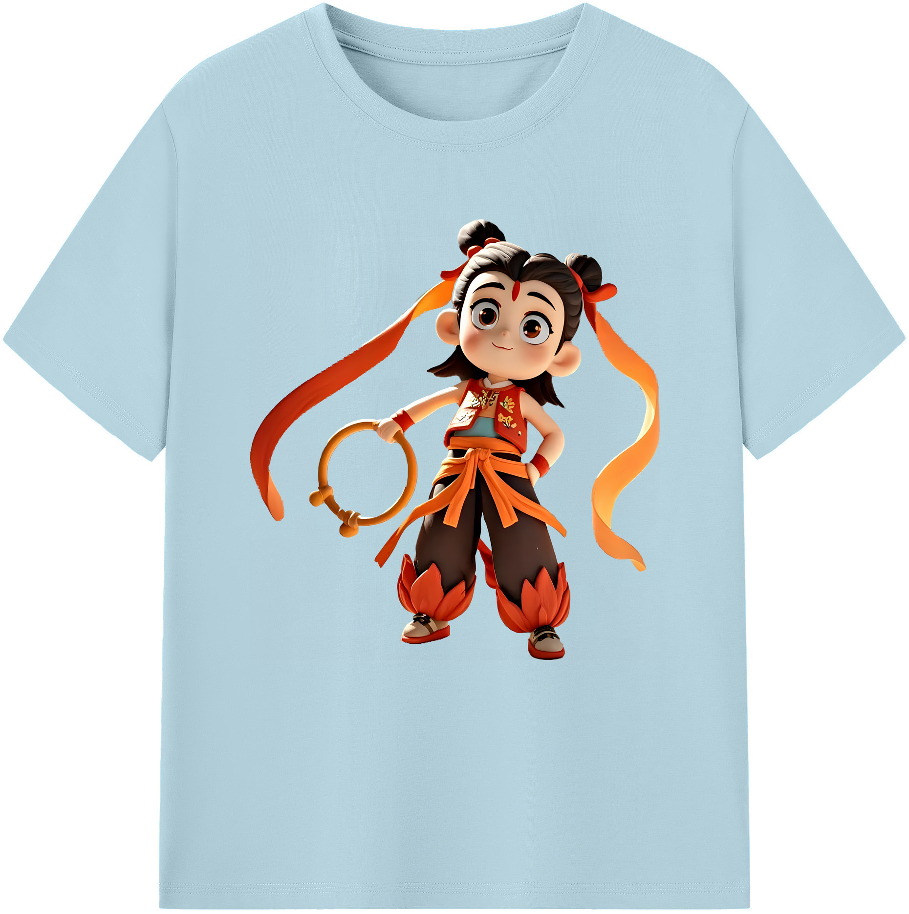 （画像用） Ne Zha 2 ナタ 魔童の大暴れ 綿100％半袖Tシャツ（フロントプリント）